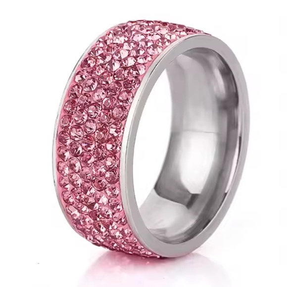 Swarovski Elements Stainless Steel Pink Crystal Pave Contemporary Band NEW - Picture 1 of 9